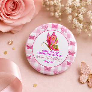 Badge Rond 2,50 Cm Rose or violet élégant papillon fille anniversaire