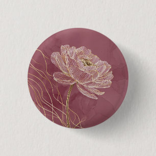 Badge Rond 2,50 Cm Rose Poussiéreuse Or Ligne Florale Élégante