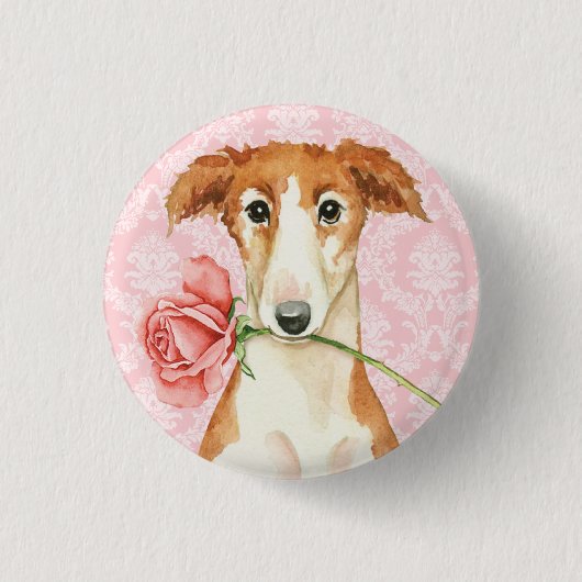 Badge Rond 2,50 Cm Rose Valentin Borzoi (Devant)