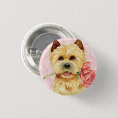 Badge Rond 2,50 Cm Rose Valentin Cairn Terrier Button (Devant & derrière)