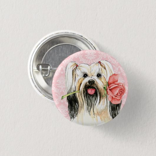 Badge Rond 2,50 Cm Rose Valentin Lhasa Apso (Devant & derrière)