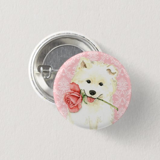 Badge Rond 2,50 Cm Rose Valentine Samoyed (Devant & derrière)
