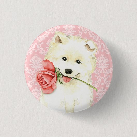 Badge Rond 2,50 Cm Rose Valentine Samoyed (Devant)