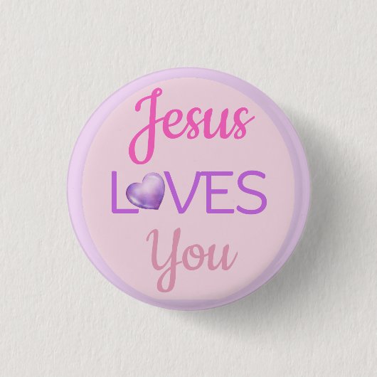 Badge Rond 2,50 Cm Rose violet Jésus aime vous Citer l'aimant (Devant)