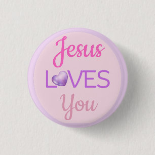 Badge Rond 2,50 Cm Rose violet Jésus aime vous Citer l'aimant