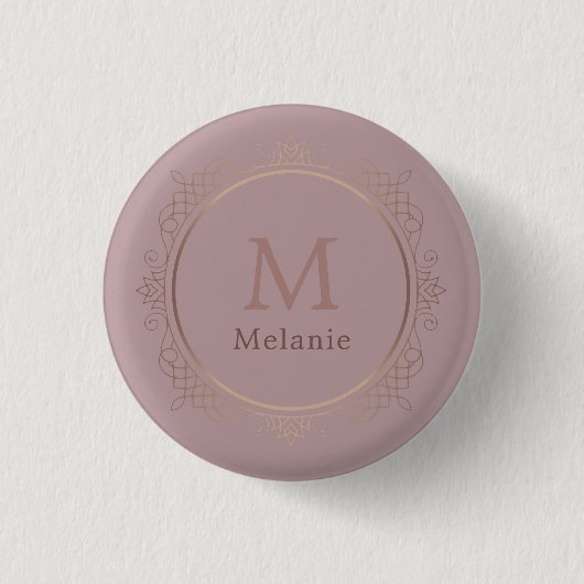 Badge Rond 2,50 Cm Rosegold Modèle Monogramme Élégant Moderne (Devant)