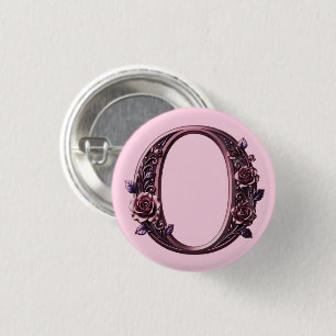 Badge Rond 2,50 Cm Rosemaling Métallisé Moderne Lettre O, Rose/Violet