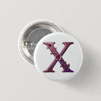 Badge Rond 2,50 Cm Rosemaling Métallisé Moderne Lettre X, Rose/Violet