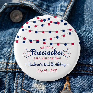 Badge Rond 2,50 Cm Rouge, Blanc & Deux ! Fête d'anniversaire pour les