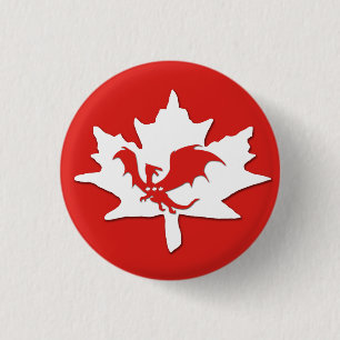 Badge Rond 2,50 Cm Rouge canadien patriotique de dragon