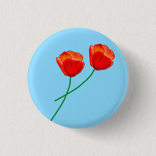 Badge Rond 2,50 Cm Rouge Fleurs de pavot Coeur Ciel Bleu