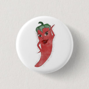 Badge Rond 2,50 Cm Rouge Hot Pepper Diva Aquarelle personnalisée
