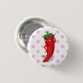Badge Rond 2,50 Cm Rouge Hot Pepper Diva Pois roses (Devant & derrière)