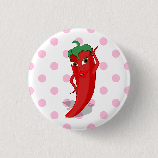Badge Rond 2,50 Cm Rouge Hot Pepper Diva Pois roses (Devant)