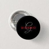 Badge Rond 2,50 Cm Rouge noir Votre nom Monogramme initial Moderne (Devant & derrière)