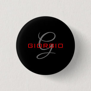Badge Rond 2,50 Cm Rouge noir Votre nom Monogramme initial Moderne