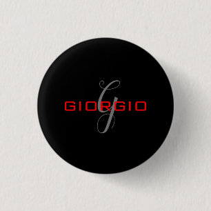 Badge Rond 2,50 Cm Rouge noir Votre nom Monogramme initial Moderne