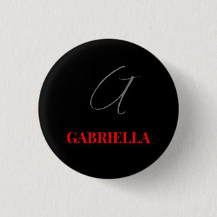 Badge Rond 2,50 Cm Rouge noir Votre nom Monogramme initial Moderne