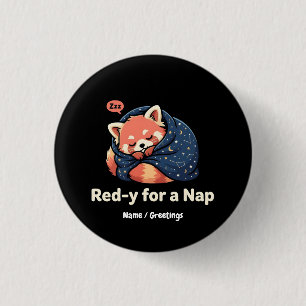 Badge Rond 2,50 Cm Rouge Prêt Pour Une Sieste Mignon Panda Roux Kawai