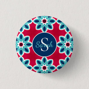 Badge Rond 2,50 Cm Rouge vif et bleu géométrique moderne personnalisé