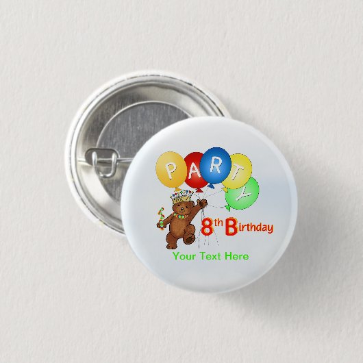 Badge Rond 2,50 Cm Royal Teddy Bear 8e fête d'anniversaire (Devant & derrière)