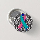 Badge Rond 2,50 Cm Ruban de noir de damassé de cancer de la thyroïde (Devant & derrière)