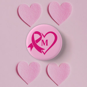 Badge Rond 2,50 Cm Ruban de sensibilisation au cancer du sein Monogra