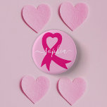 Badge Rond 2,50 Cm Ruban de sensibilisation au cancer du sein Texte o<br><div class="desc">Le ruban rose est devenu le symbole universel du cancer du sein,  sensibilisant,  soutenant et rassemblant les femmes en solidarité.</div>