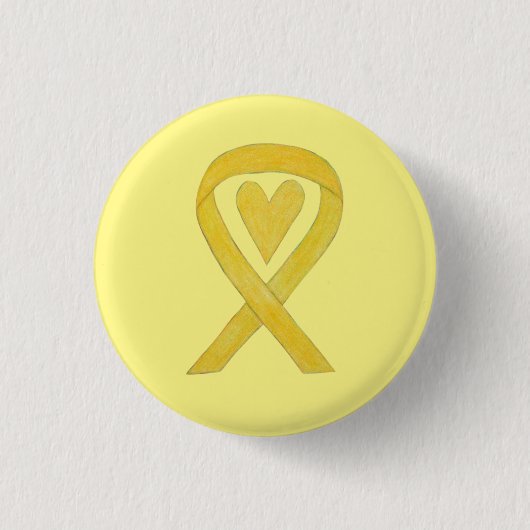 Badge Rond 2,50 Cm Ruban de sensibilisation au coeur jaune Peintures  (Devant)