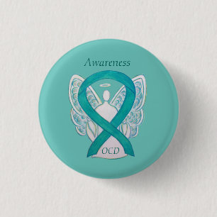 Badge Rond 2,50 Cm Ruban de sensibilisation OCD Turquoise Gardien Ang