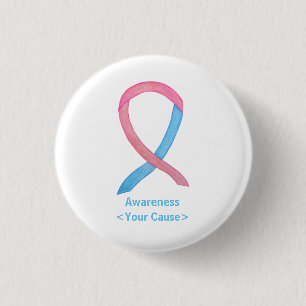 Badge Rond 2,50 Cm Ruban de sensibilisation rose et bleu Écrans d'art