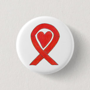 Badge Rond 2,50 Cm Ruban de sensibilisation Rouge pour le cœur Art Pe