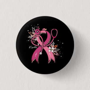 Badge Rond 2,50 Cm Ruban rose Stethoscope Infirmière Vie Cancer du se