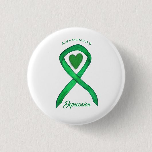 Badge Rond 2,50 Cm Ruban vert de sensibilisation à la dépression Bout (Devant)