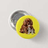 Badge Rond 2,50 Cm Ruby Cavalier Spaniel et son chiot Blenheim (Devant & derrière)