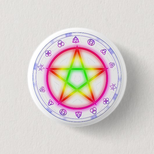 Badge Rond 2,50 Cm Runic Rainbow Pentacle Pagan Pride conception (Devant)