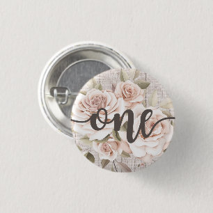 Badge Rond 2,50 Cm Rustic Wood & Shabby Chic Rose 1er anniversaire