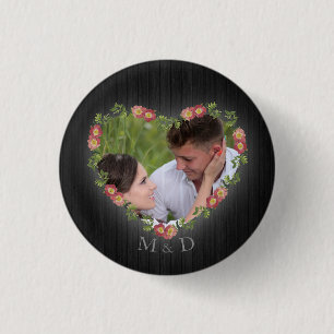 Badge Rond 2,50 Cm Rustique Bois Floral Coeur Photo personnalisée