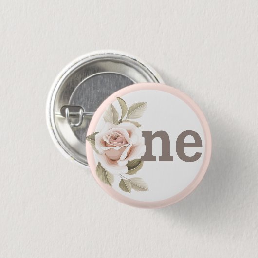 Badge Rond 2,50 Cm Rustique Floral Shabby Chic Roses 1er anniversaire (Devant & derrière)