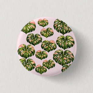 Badge Rond 2,50 Cm Sac fourre-tout Monstera rose plante botanique amu
