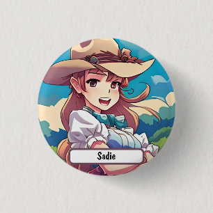 Badge Rond 2,50 Cm Sadie The Cowgirl, Avec Custom Nametag !