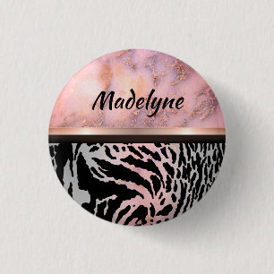 Badge Rond 2,50 Cm Safari de tigres rose marbre