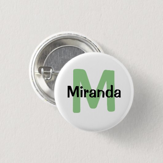 Badge Rond 2,50 Cm Sage vert, nom et bachelorette initiale (Devant & derrière)