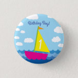 Badge Rond 2,50 Cm Sailing Sail Boat Cute Kids 1st Birthday Party<br><div class="desc">This adorable kid's sail boat cute spring 1st birthday party theme is great for a little one turning 1!  Perfect for the kid who loves sailing or has a spring birthday party!</div>