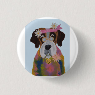 Badge Rond 2,50 Cm Saint Bernard Hippie