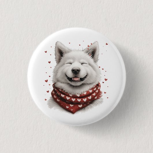 Badge Rond 2,50 Cm Saint-Valentin Samoyède Chien (Devant)