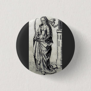 Badge Rond 2,50 Cm Sainte-Barbe de la Tour Art Graphique Sacré