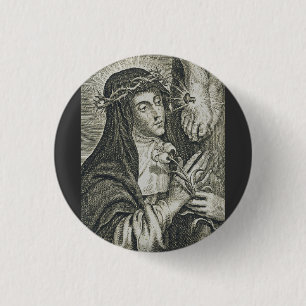 Badge Rond 2,50 Cm Sainte Catherine de Sienne Crucifixion Art Noir Fo