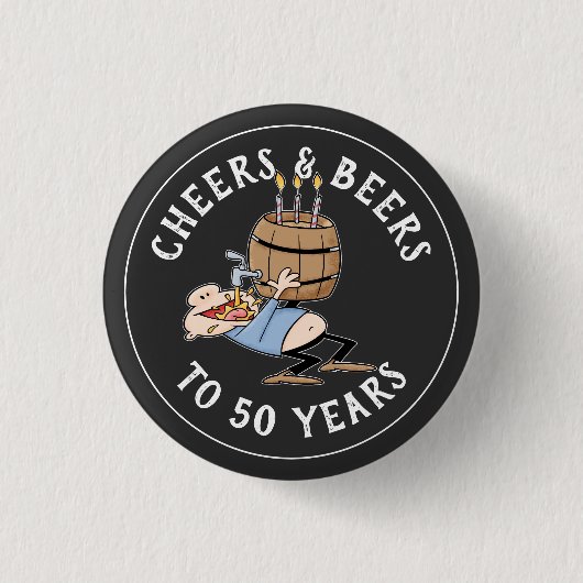 Badge Rond 2,50 Cm Salutations Et Bières 50e Anniversaire Noir Et Bla (Devant)
