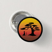Badge Rond 2,50 Cm Samouraïs méditant au coucher du soleil sous (Devant & derrière)